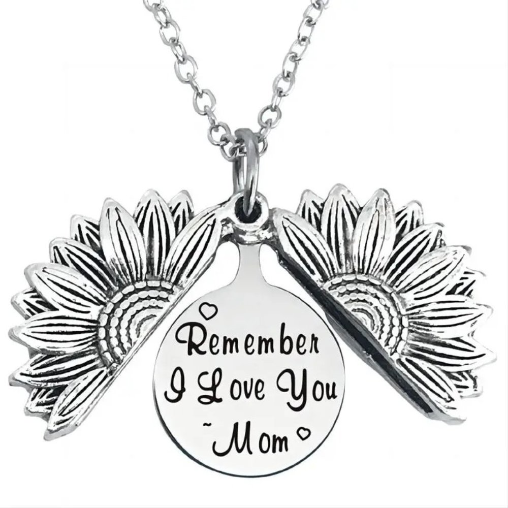 Sunflower Charm Stainless Steel Pendant Locket Necklace and Earring Set - NEW